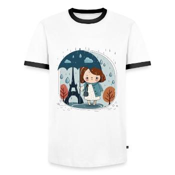 The City of Love in the Rain - Men's Ringer Shirt - white/black - Front - AI Model Female 172 light (172cm) & AI Model Male 178 dark (178cm)