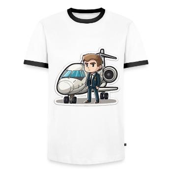 The Aviator - Men's Ringer Shirt - white/black - Front - AI Model Female 172 light (172cm) & AI Model Male 178 dark (178cm)