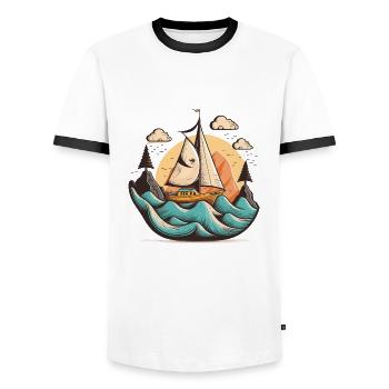 Der nautische Abenteurer - Männer Kontrast-T-Shirt - Weiß/Schwarz - Vorne - AI Model Female 172 light (172cm) & AI Model Male 178 dark (178cm)