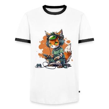 Cat Gaming Headquarters - Men's Ringer Shirt - white/black - Front - AI Model Female 172 light (172cm) & AI Model Male 178 dark (178cm)
