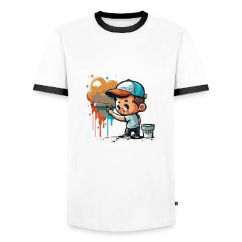 The City Artist - Men's Ringer Shirt - white/black - Front - AI Model Female 172 light (172cm) & AI Model Male 178 dark (178cm)