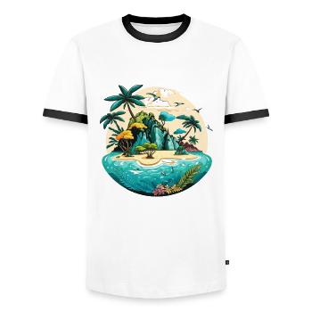 L’île Hopper - T-shirt contrasté Homme - blanc/noir - Devant - AI Model Female 172 light (172cm) & AI Model Male 178 dark (178cm)