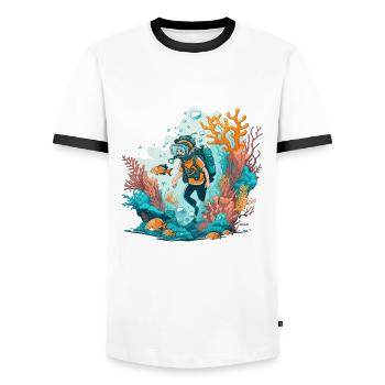 L’aventurier de l’océan - T-shirt contrasté Homme - blanc/noir - Devant - AI Model Female 172 light (172cm) & AI Model Male 178 dark (178cm)