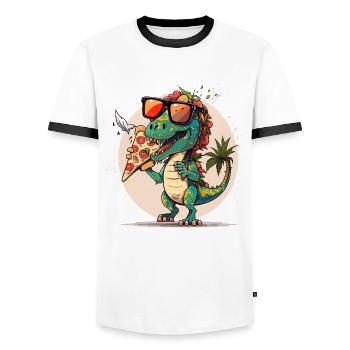 Pizza-saurus - T-shirt contrasté Homme - blanc/noir - Devant - AI Model Female 172 light (172cm) & AI Model Male 178 dark (178cm)