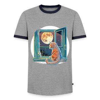 Sneaky Cat - Men's Ringer Shirt - grey/navy  - Front - AI Model Female 172 light (172cm) & AI Model Male 178 light (178cm)
