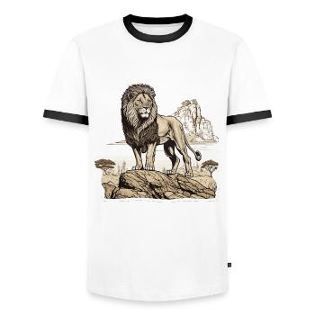 Königlicher Löwe - Männer Kontrast-T-Shirt - Weiß/Schwarz - Vorne - AI Model Female 172 light (172cm) & AI Model Male 178 dark (178cm)