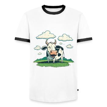 Contented Cow - Men's Ringer Shirt - white/black - Front - AI Model Female 172 light (172cm) & AI Model Male 178 dark (178cm)
