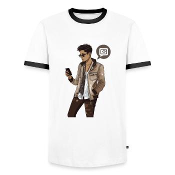 Influenceur sur les réseaux sociaux - T-shirt contrasté Homme - blanc/noir - Devant - AI Model Female 172 light (172cm) & AI Model Male 178 dark (178cm)
