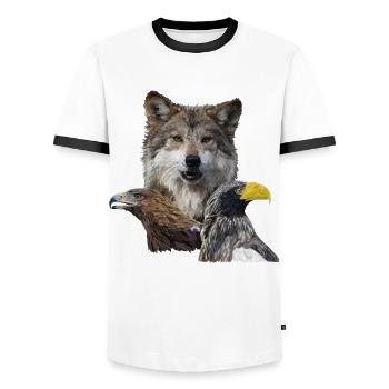 Wolf and Eagles - Men's Ringer Shirt - white/black - Front - AI Model Female 172 light (172cm) & AI Model Male 178 dark (178cm)