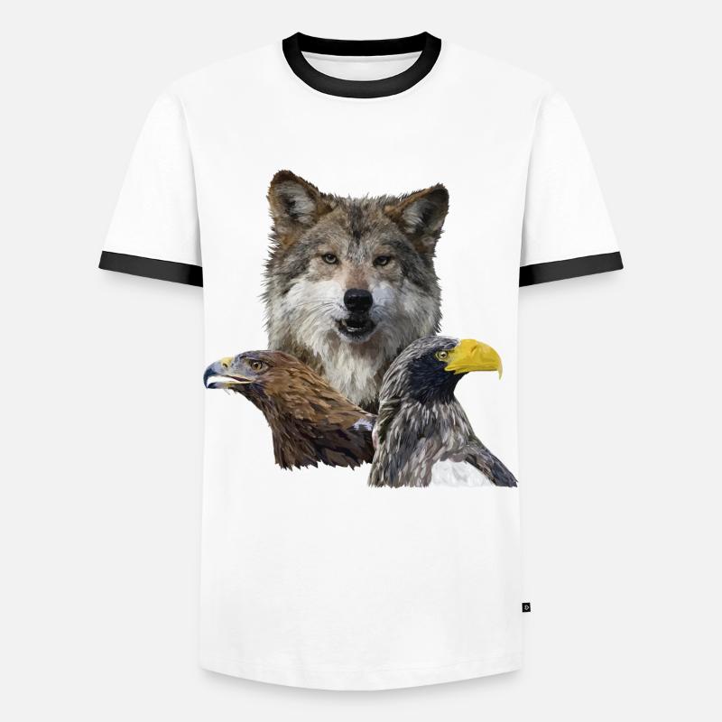 Wolf and Eagles - Men's Ringer Shirt - white/black