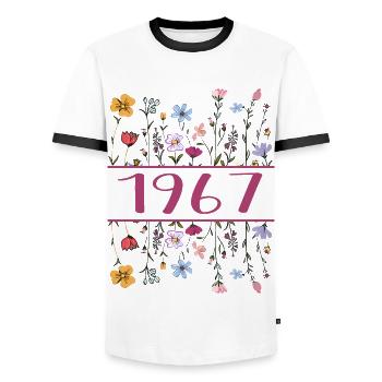 1967 Legendär Seit 1967 Geburtstag 1967 Frauen - Männer Kontrast-T-Shirt - Weiß/Schwarz - Vorne - AI Model Female 172 light (172cm) & AI Model Male 178 dark (178cm)