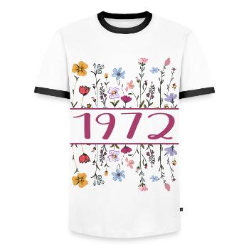 1972 Légendaire Depuis 1972 Anniversaire 1972 Femmes - T-shirt contrasté Homme - blanc/noir - Devant - AI Model Female 172 light (172cm) & AI Model Male 178 dark (178cm)