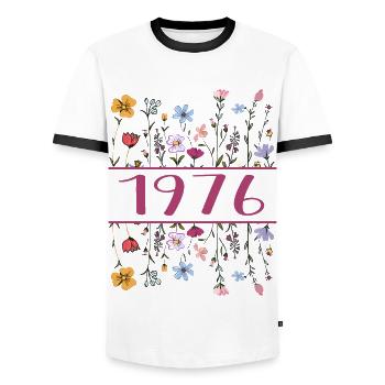 1976 Legendär Seit 1976 Geburtstag 1976 Frauen - Männer Kontrast-T-Shirt - Weiß/Schwarz - Vorne - AI Model Female 172 light (172cm) & AI Model Male 178 dark (178cm)