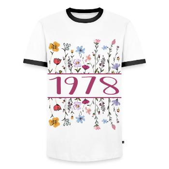 1978 Legendary Since 1978 Birthday 1978 Women - Men's Ringer Shirt - white/black - Front - AI Model Female 172 light (172cm) & AI Model Male 178 dark (178cm)