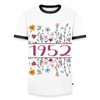 1952 Legendär Seit 1952 Geburtstag 1952 Frauen - Männer Kontrast-T-Shirt - Weiß/Schwarz - Vorne - AI Model Female 172 light (172cm) & AI Model Male 178 dark (178cm)