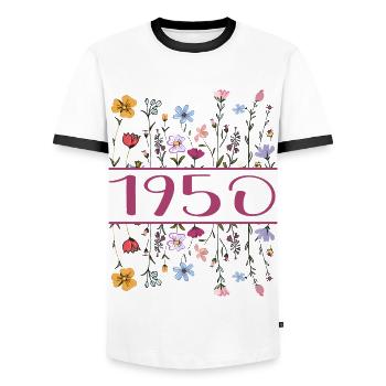 1950 Legendary Since 1950 Birthday 1950 Women - Men's Ringer Shirt - white/black - Front - AI Model Female 172 light (172cm) & AI Model Male 178 dark (178cm)