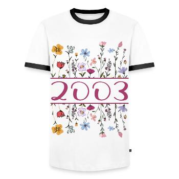 2003 Legendary Since 2003 Birthday 2003 Women - Men's Ringer Shirt - white/black - Front - AI Model Female 172 light (172cm) & AI Model Male 178 dark (178cm)