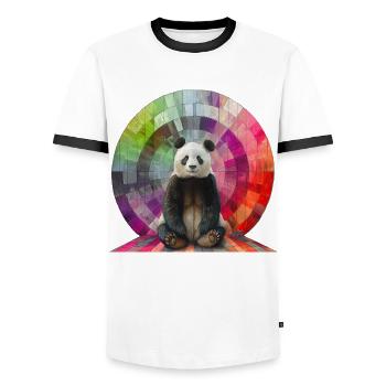 Panda in front of the rainbow / for animal lovers - Men's Ringer Shirt - white/black - Front - AI Model Female 172 light (172cm) & AI Model Male 178 dark (178cm)