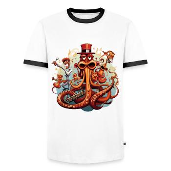 Jazzy Octopus - Men's Ringer Shirt - white/black - Front - AI Model Female 172 light (172cm) & AI Model Male 178 dark (178cm)