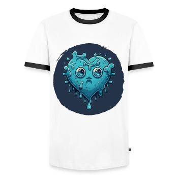 Water Love : un cœur ludique - T-shirt contrasté Homme - blanc/noir - Devant - AI Model Female 172 light (172cm) & AI Model Male 178 dark (178cm)