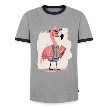Fashion Forward: Extravaganter Flamingo-Designer - Männer Kontrast-T-Shirt - Grau/Navy  - Vorne - AI Model Female 172 light (172cm) & AI Model Male 178 light (178cm)