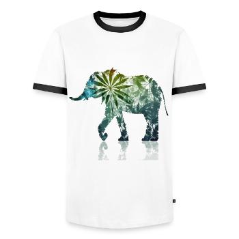 Künstlerische Intrige: Cool Weed Elefant Abstrakte Pos - Männer Kontrast-T-Shirt - Weiß/Schwarz - Vorne - AI Model Female 172 light (172cm) & AI Model Male 178 dark (178cm)