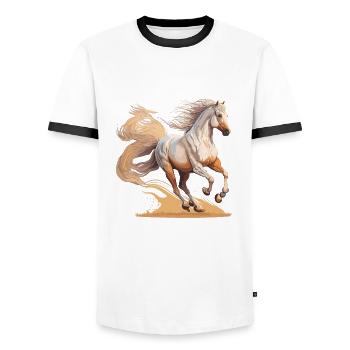Majestätischer Galopp: Eine atemberaubende Darstellung eines Pferdes G - Männer Kontrast-T-Shirt - Weiß/Schwarz - Vorne - AI Model Female 172 light (172cm) & AI Model Male 178 dark (178cm)