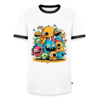 Whimsical Delights: A Group of Silly Monsters - Men's Ringer Shirt - white/black - Front - AI Model Female 172 light (172cm) & AI Model Male 178 dark (178cm)