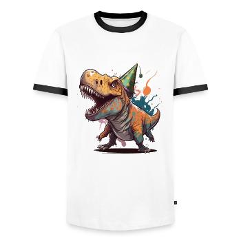 Birthday Roar: A Whimsical Cartoon Design - Men's Ringer Shirt - white/black - Front - AI Model Female 172 light (172cm) & AI Model Male 178 dark (178cm)