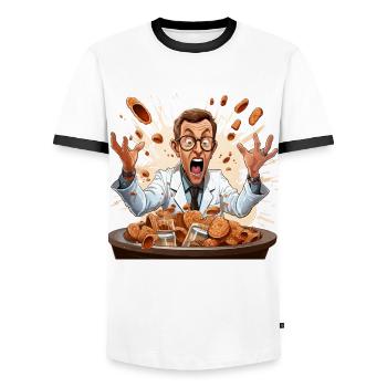 The Caffeine Mad Scientist - Men's Ringer Shirt - white/black - Front - AI Model Female 172 light (172cm) & AI Model Male 178 dark (178cm)