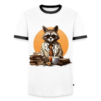 The Caffeine Scholar - Men's Ringer Shirt - white/black - Front - AI Model Female 172 light (172cm) & AI Model Male 178 dark (178cm)