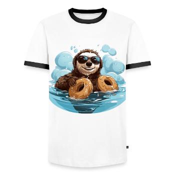 The Caffeine Swimmer - Men's Ringer Shirt - white/black - Front - AI Model Female 172 light (172cm) & AI Model Male 178 dark (178cm)