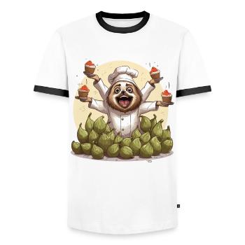 Le jongleur de caféine - T-shirt contrasté Homme - blanc/noir - Devant - AI Model Female 172 light (172cm) & AI Model Male 178 dark (178cm)
