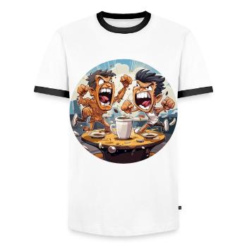 The Coffee Pucksters - Men's Ringer Shirt - white/black - Front - AI Model Female 172 light (172cm) & AI Model Male 178 dark (178cm)