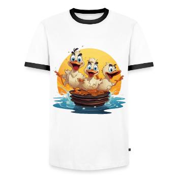 The Flapjack Frenzy - Men's Ringer Shirt - white/black - Front - AI Model Female 172 light (172cm) & AI Model Male 178 dark (178cm)