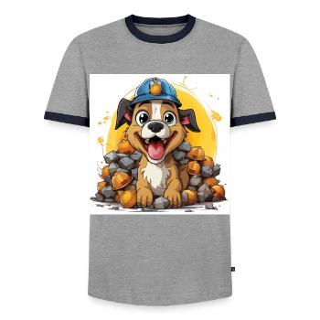 The Canine Builder - Men's Ringer Shirt - grey/navy  - Front - AI Model Female 172 light (172cm) & AI Model Male 178 light (178cm)