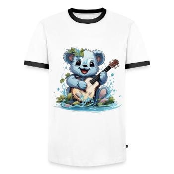 Le koala enchevêtré au banjo - T-shirt contrasté Homme - blanc/noir - Devant - AI Model Female 172 light (172cm) & AI Model Male 178 dark (178cm)