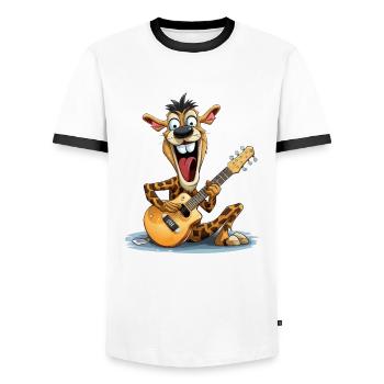 The Neck-Strumming Giraffe - Men's Ringer Shirt - white/black - Front - AI Model Female 172 light (172cm) & AI Model Male 178 dark (178cm)