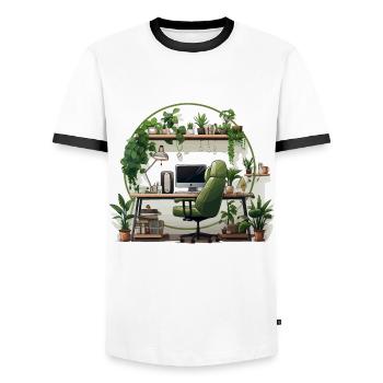 Green Office - Men's Ringer Shirt - white/black - Front - AI Model Female 172 light (172cm) & AI Model Male 178 dark (178cm)