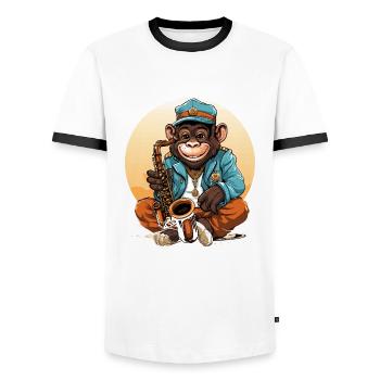 Schwingendes Affenständchen - Männer Kontrast-T-Shirt - Weiß/Schwarz - Vorne - AI Model Female 172 light (172cm) & AI Model Male 178 dark (178cm)
