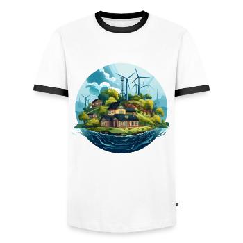 Green Innovation - Men's Ringer Shirt - white/black - Front - AI Model Female 172 light (172cm) & AI Model Male 178 dark (178cm)