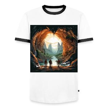 The Cave Explorers - Men's Ringer Shirt - white/black - Front - AI Model Female 172 light (172cm) & AI Model Male 178 dark (178cm)