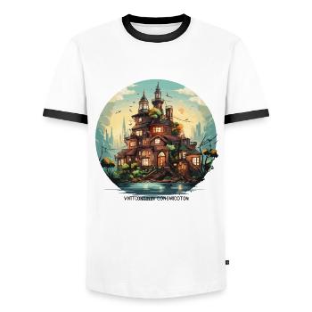 Die urbanen Chroniken - Männer Kontrast-T-Shirt - Weiß/Schwarz - Vorne - AI Model Female 172 light (172cm) & AI Model Male 178 dark (178cm)