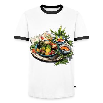 Délices côtiers - T-shirt contrasté Homme - blanc/noir - Devant - AI Model Female 172 light (172cm) & AI Model Male 178 dark (178cm)