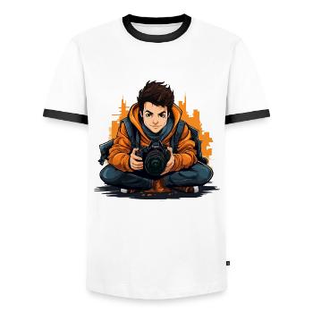 Capturer la société - T-shirt contrasté Homme - blanc/noir - Devant - AI Model Female 172 light (172cm) & AI Model Male 178 dark (178cm)