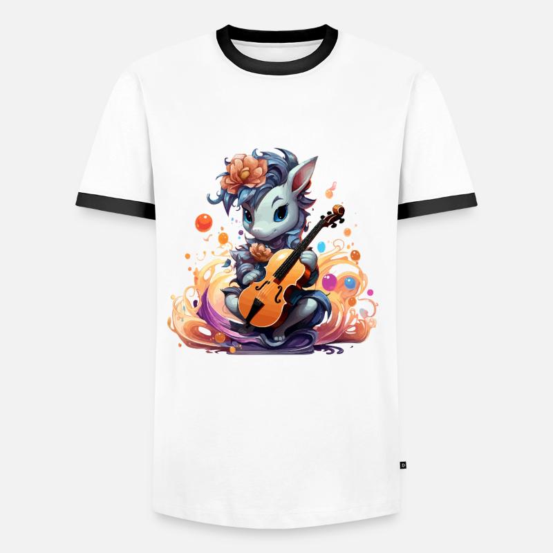 Melancholic Strings Einhorn - Männer Kontrast-T-Shirt - Weiß/Schwarz