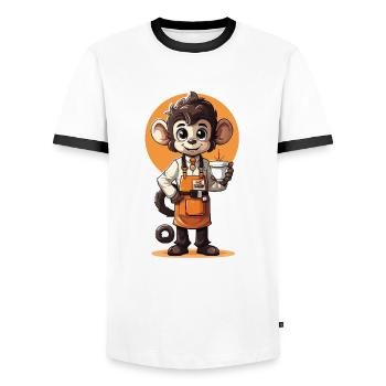 Monkey Barista Tablier de café - T-shirt contrasté Homme - blanc/noir - Devant - AI Model Female 172 light (172cm) & AI Model Male 178 dark (178cm)
