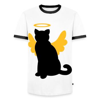 Chat aux ailes d'ange et halo - T-shirt contrasté Homme - blanc/noir - Devant - AI Model Female 172 light (172cm) & AI Model Male 178 dark (178cm)