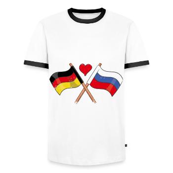 Ich Liebe Russland Deutschland Flagge Herz Fahne - Männer Kontrast-T-Shirt - Weiß/Schwarz - Vorne - AI Model Female 172 light (172cm) & AI Model Male 178 dark (178cm)