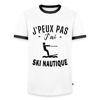 Ski nautique - humour Ski nautique - T-shirt contrasté Homme - blanc/noir - Devant - AI Model Female 172 light (172cm) & AI Model Male 178 dark (178cm)